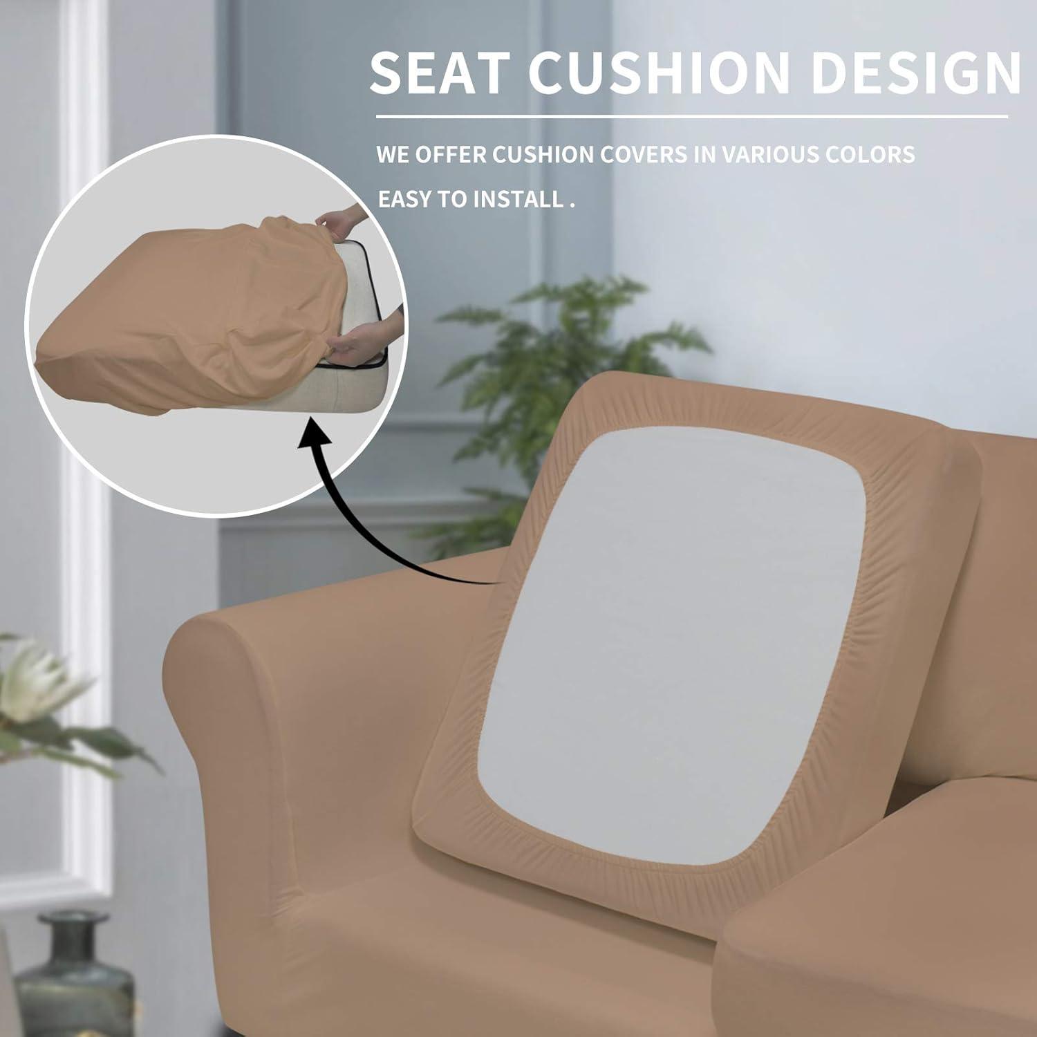 image:imageEasyGoing 2 Pieces Microfiber Stretch Chair Slipcover Spandex Soft Fitted Sofa Couch Cover Washable Furniture Protector with Elastic Bottom Kids Pet ChocolateCamel