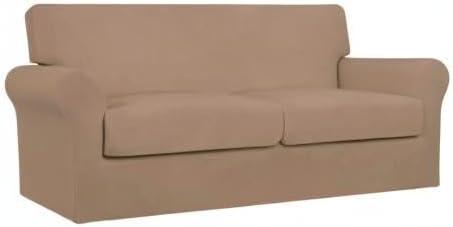 image:imageEasyGoing 2 Pieces Microfiber Stretch Chair Slipcover Spandex Soft Fitted Sofa Couch Cover Washable Furniture Protector with Elastic Bottom Kids Pet ChocolateCamel