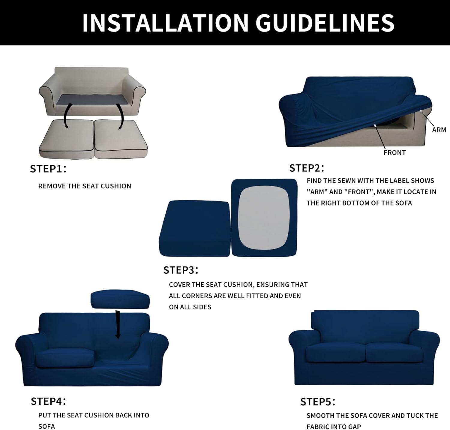 image:imageEasyGoing 2 Pieces Microfiber Stretch Chair Slipcover Spandex Soft Fitted Sofa Couch Cover Washable Furniture Protector with Elastic Bottom Kids Pet ChocolateNavy