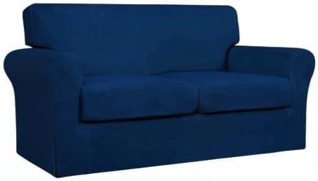 image:imageEasyGoing 2 Pieces Microfiber Stretch Chair Slipcover Spandex Soft Fitted Sofa Couch Cover Washable Furniture Protector with Elastic Bottom Kids Pet ChocolateNavy