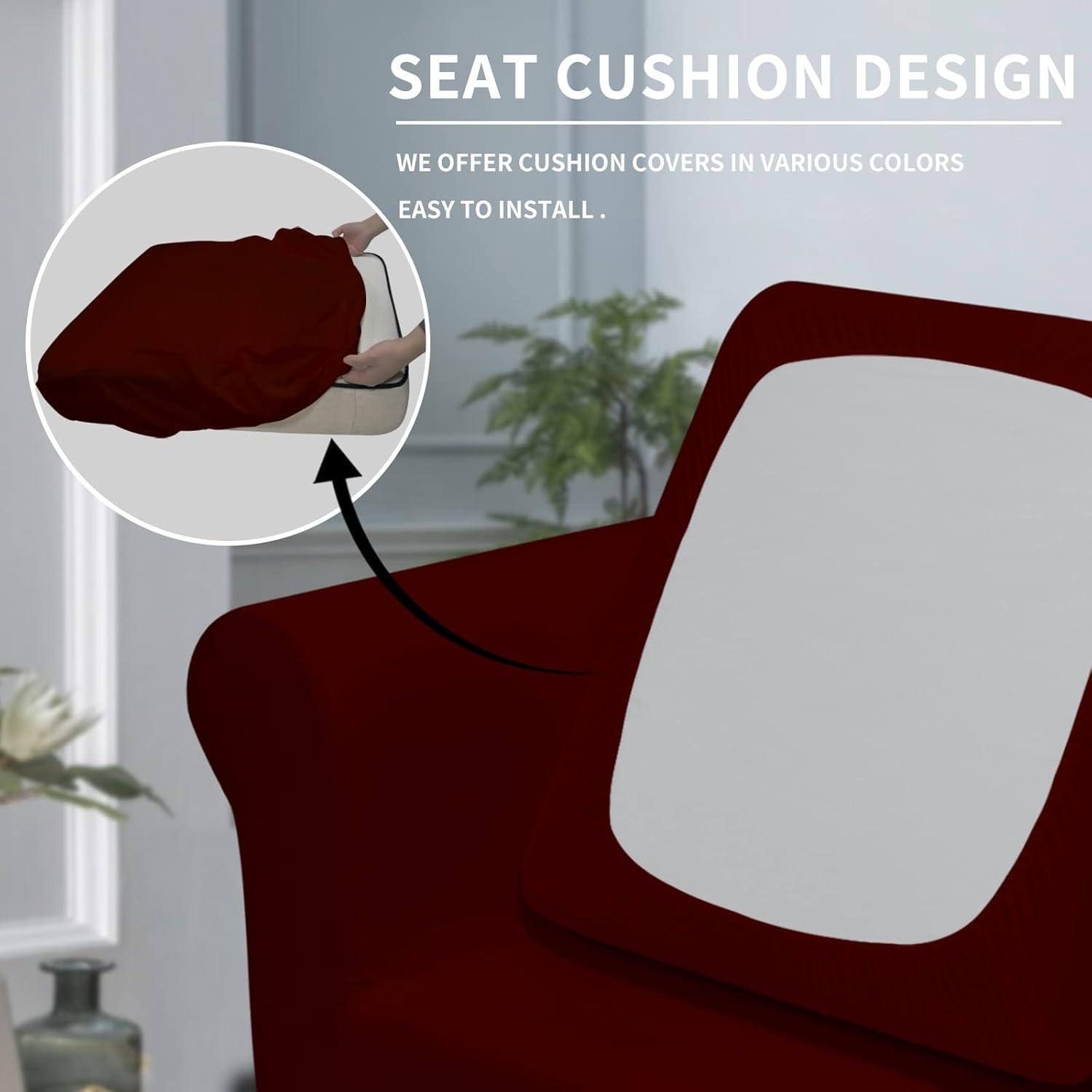 image:imageEasyGoing 2 Pieces Microfiber Stretch Chair Slipcover Spandex Soft Fitted Sofa Couch Cover Washable Furniture Protector with Elastic Bottom Kids Pet ChocolateWine
