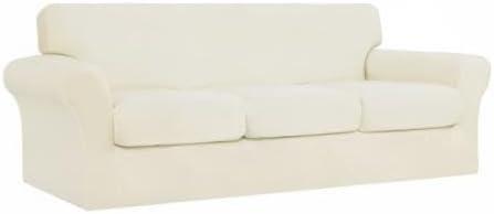 image:imageEasyGoing 2 Pieces Microfiber Stretch Chair Slipcover Spandex Soft Fitted Sofa Couch Cover Washable Furniture Protector with Elastic Bottom Kids Pet ChocolateIvory