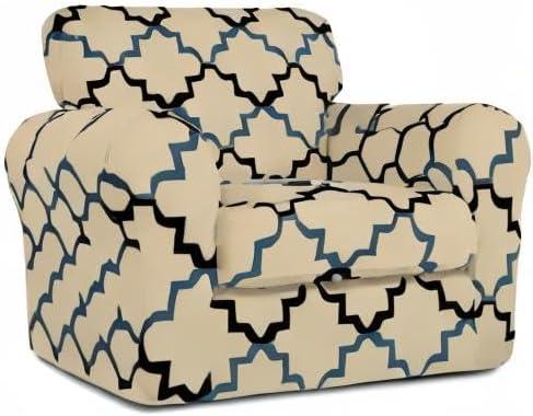 image:imageEasyGoing 2 Pieces Microfiber Stretch Chair Slipcover Spandex Soft Fitted Sofa Couch Cover Washable Furniture Protector with Elastic Bottom Kids Pet ChocolateQuatrefoilBeige