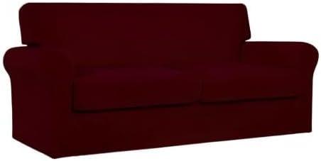 image:imageEasyGoing 2 Pieces Microfiber Stretch Chair Slipcover Spandex Soft Fitted Sofa Couch Cover Washable Furniture Protector with Elastic Bottom Kids Pet ChocolateWine