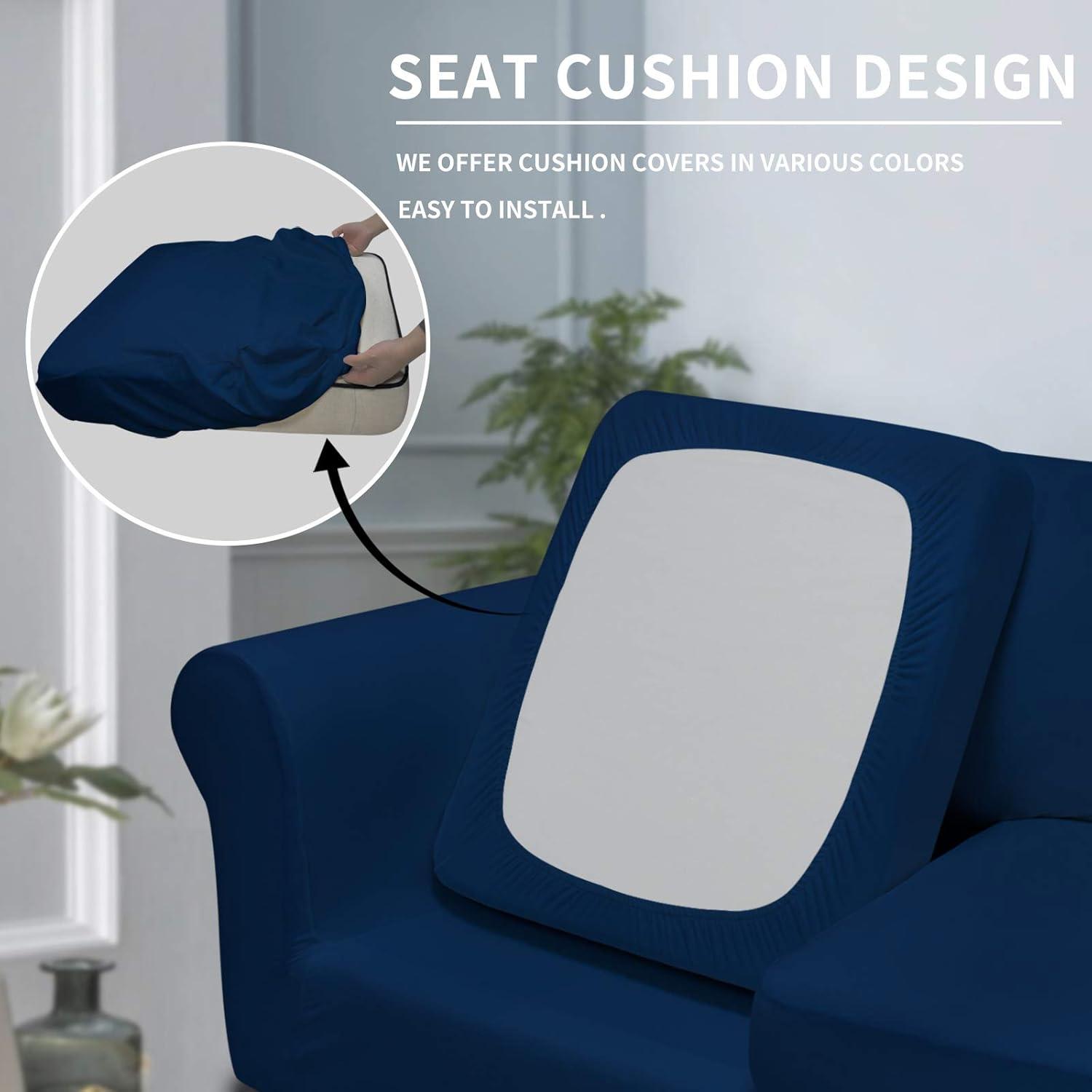 image:imageEasyGoing 2 Pieces Microfiber Stretch Chair Slipcover Spandex Soft Fitted Sofa Couch Cover Washable Furniture Protector with Elastic Bottom Kids Pet ChocolateNavy
