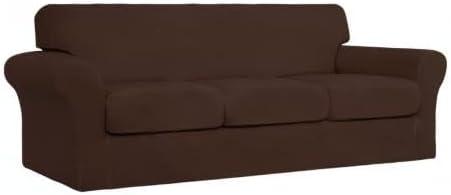 image:imageEasyGoing 2 Pieces Microfiber Stretch Chair Slipcover Spandex Soft Fitted Sofa Couch Cover Washable Furniture Protector with Elastic Bottom Kids Pet ChocolateCoffee