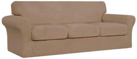 image:imageEasyGoing 2 Pieces Microfiber Stretch Chair Slipcover Spandex Soft Fitted Sofa Couch Cover Washable Furniture Protector with Elastic Bottom Kids Pet ChocolateCamel