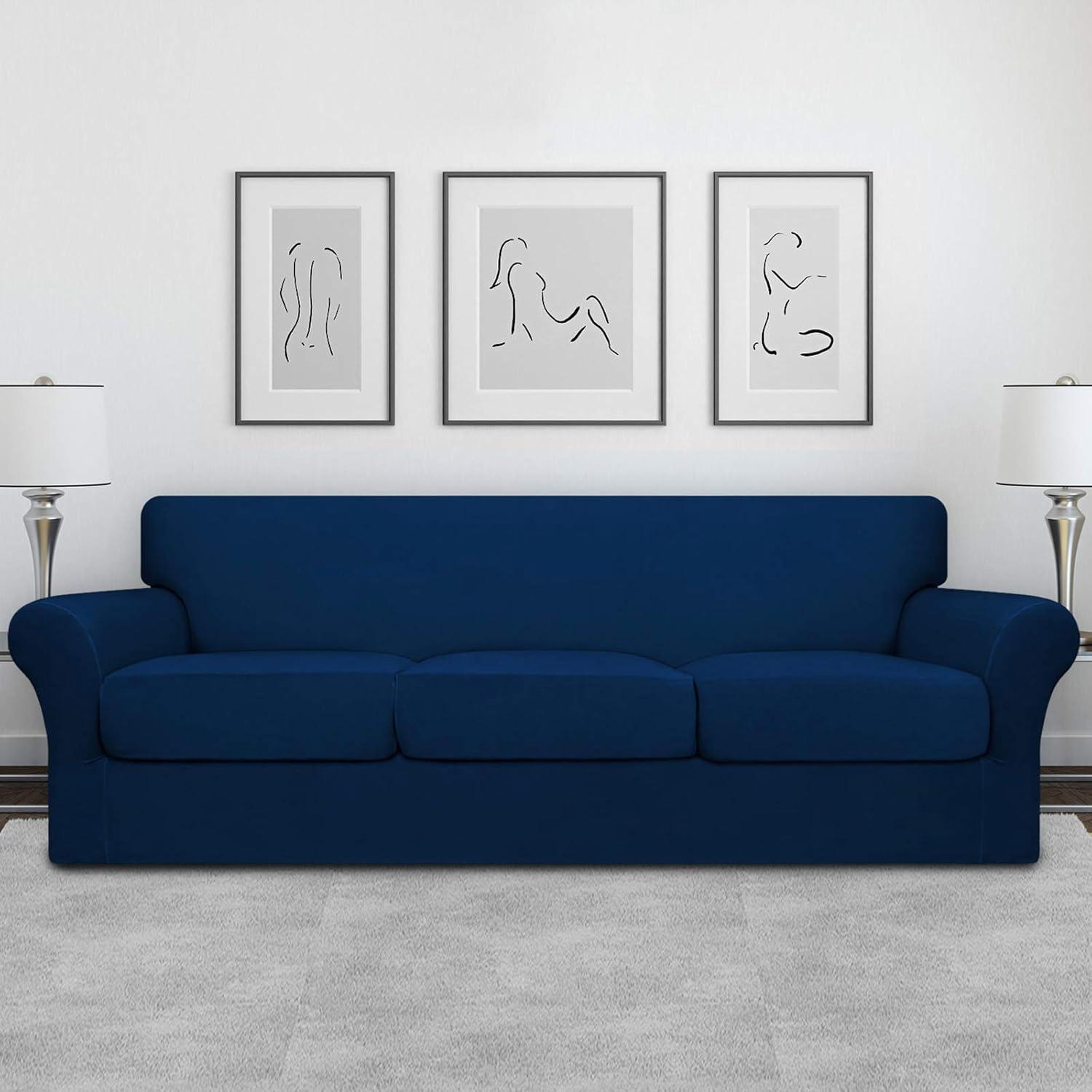 image:imageEasyGoing 2 Pieces Microfiber Stretch Chair Slipcover Spandex Soft Fitted Sofa Couch Cover Washable Furniture Protector with Elastic Bottom Kids Pet ChocolateNavy