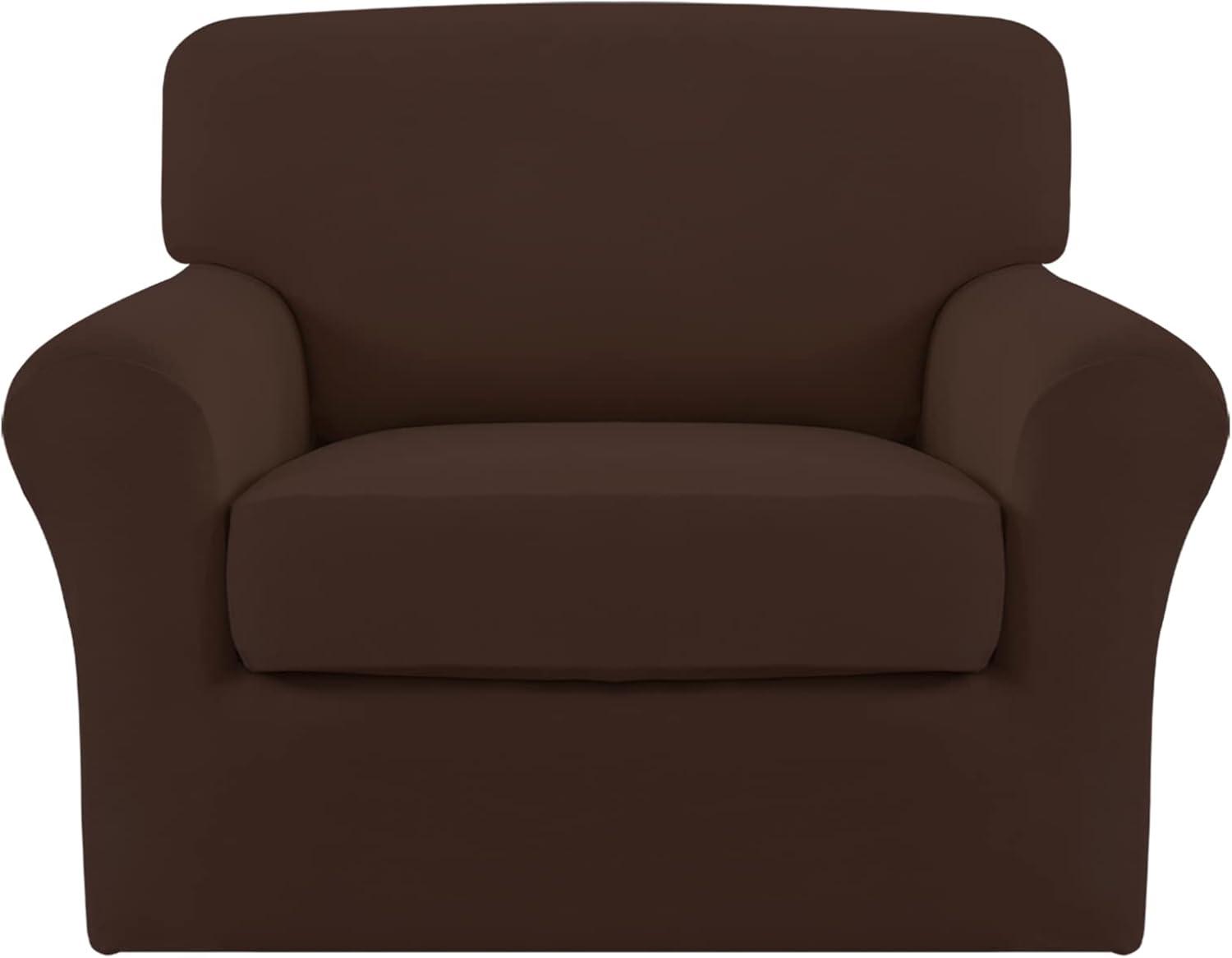 image:imageEasyGoing 2 Pieces Microfiber Stretch Chair Slipcover Spandex Soft Fitted Sofa Couch Cover Washable Furniture Protector with Elastic Bottom Kids Pet ChocolateCoffee