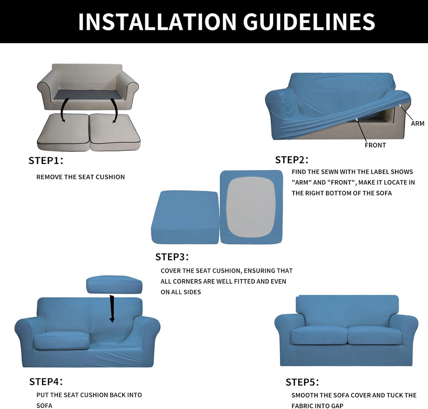 image:imageEasyGoing 2 Pieces Microfiber Stretch Chair Slipcover Spandex Soft Fitted Sofa Couch Cover Washable Furniture Protector with Elastic Bottom Kids Pet ChocolateLight Blue