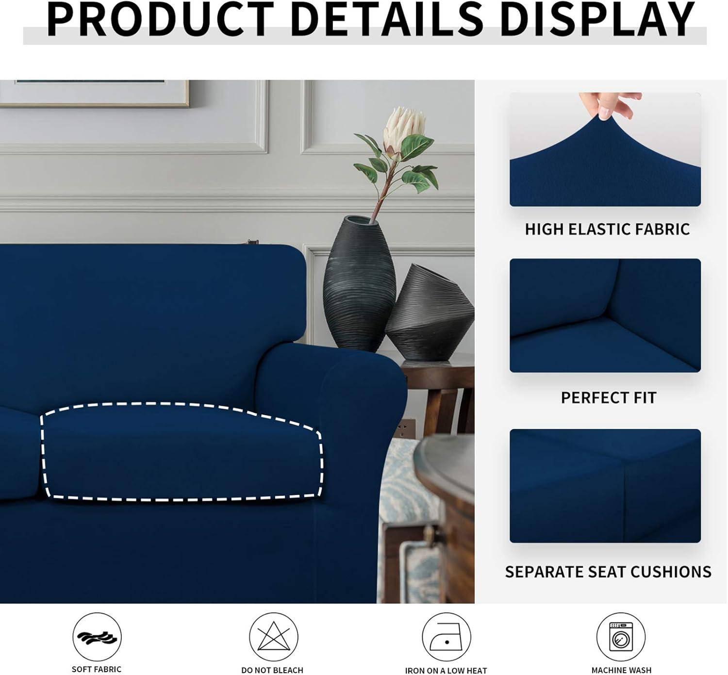 image:imageEasyGoing 2 Pieces Microfiber Stretch Chair Slipcover Spandex Soft Fitted Sofa Couch Cover Washable Furniture Protector with Elastic Bottom Kids Pet ChocolateNavy
