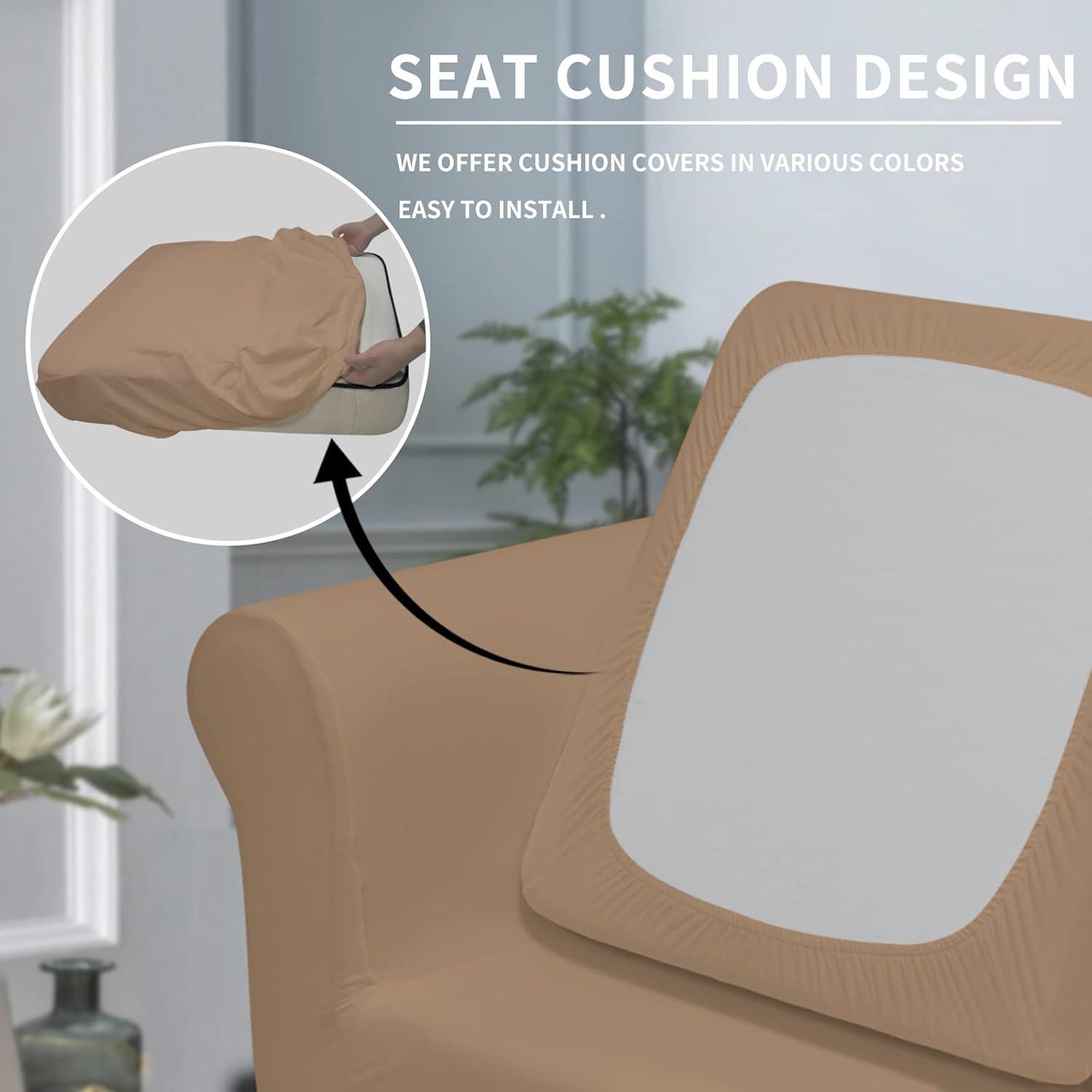 image:imageEasyGoing 2 Pieces Microfiber Stretch Chair Slipcover Spandex Soft Fitted Sofa Couch Cover Washable Furniture Protector with Elastic Bottom Kids Pet ChocolateCamel