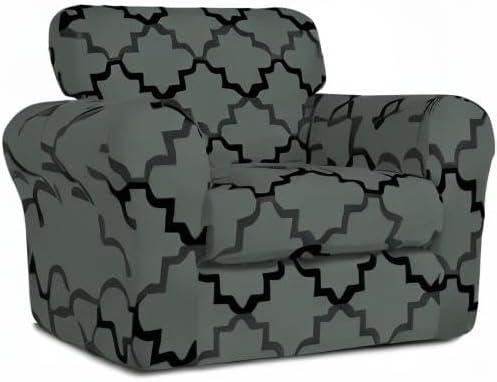 image:imageEasyGoing 2 Pieces Microfiber Stretch Chair Slipcover Spandex Soft Fitted Sofa Couch Cover Washable Furniture Protector with Elastic Bottom Kids Pet ChocolateQuatrefoilGray