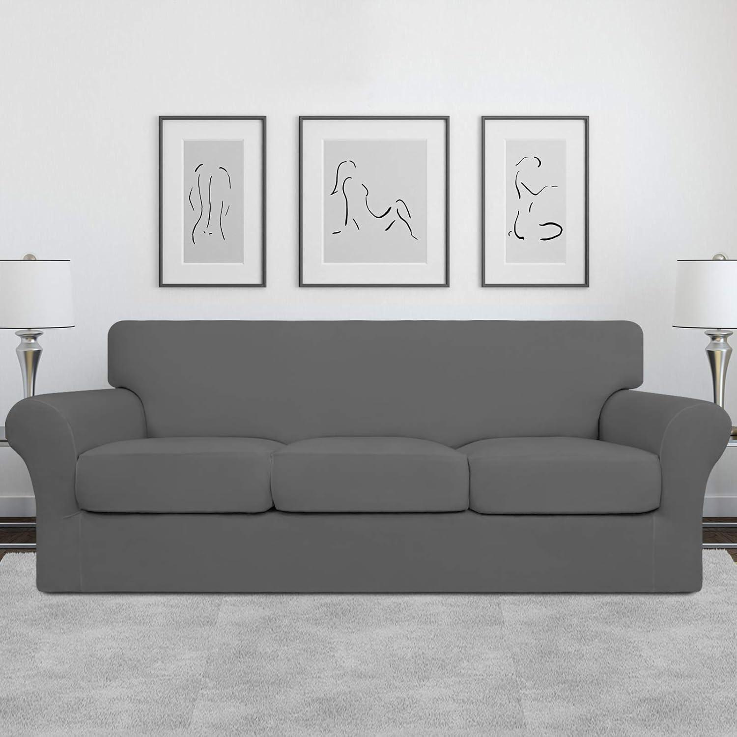 image:imageEasyGoing 2 Pieces Microfiber Stretch Chair Slipcover Spandex Soft Fitted Sofa Couch Cover Washable Furniture Protector with Elastic Bottom Kids Pet ChocolateGrey