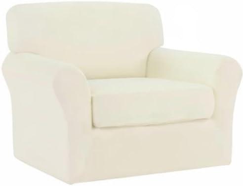 image:imageEasyGoing 2 Pieces Microfiber Stretch Chair Slipcover Spandex Soft Fitted Sofa Couch Cover Washable Furniture Protector with Elastic Bottom Kids Pet ChocolateIvory