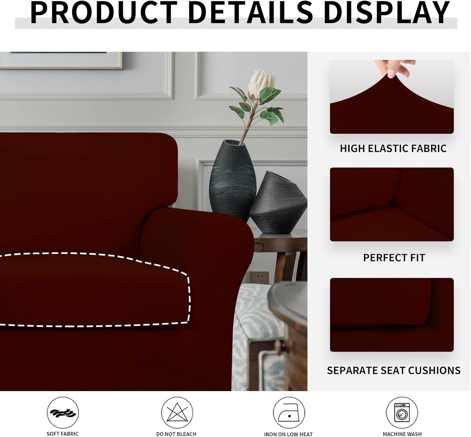 image:imageEasyGoing 2 Pieces Microfiber Stretch Chair Slipcover Spandex Soft Fitted Sofa Couch Cover Washable Furniture Protector with Elastic Bottom Kids Pet ChocolateWine