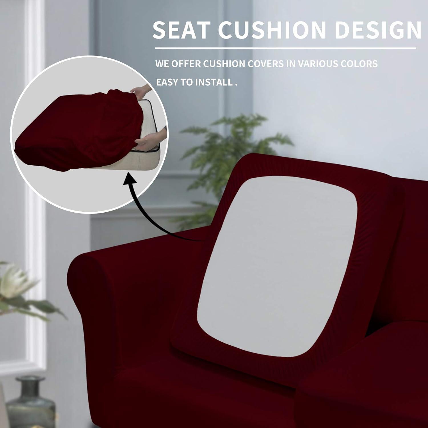 image:imageEasyGoing 2 Pieces Microfiber Stretch Chair Slipcover Spandex Soft Fitted Sofa Couch Cover Washable Furniture Protector with Elastic Bottom Kids Pet ChocolateWine