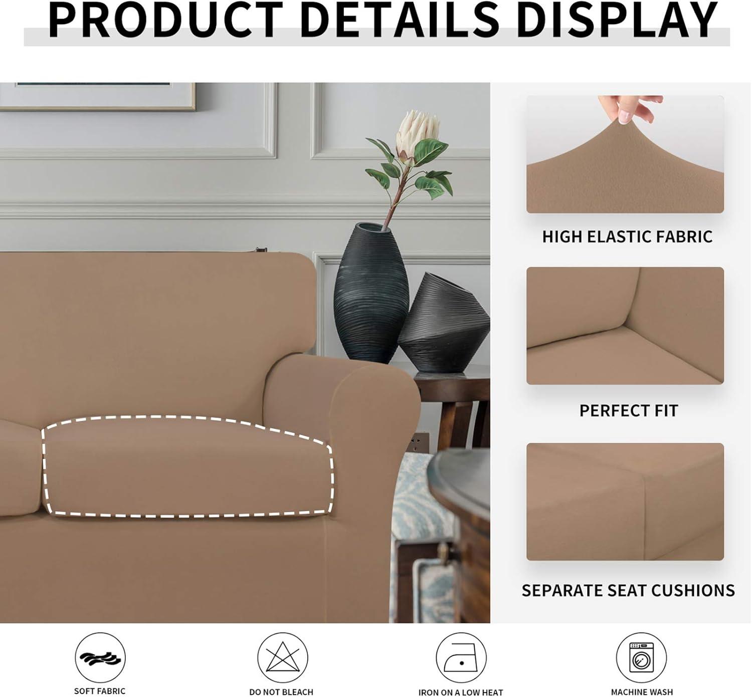 image:imageEasyGoing 2 Pieces Microfiber Stretch Chair Slipcover Spandex Soft Fitted Sofa Couch Cover Washable Furniture Protector with Elastic Bottom Kids Pet ChocolateCamel