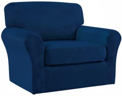image:imageEasyGoing 2 Pieces Microfiber Stretch Chair Slipcover Spandex Soft Fitted Sofa Couch Cover Washable Furniture Protector with Elastic Bottom Kids Pet ChocolateNavy