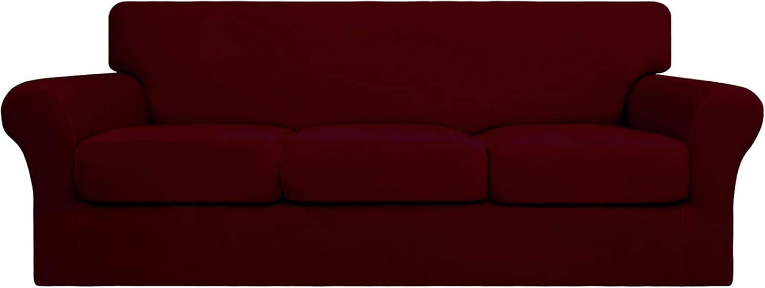 image:imageEasyGoing 2 Pieces Microfiber Stretch Chair Slipcover Spandex Soft Fitted Sofa Couch Cover Washable Furniture Protector with Elastic Bottom Kids Pet ChocolateWine