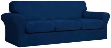 image:imageEasyGoing 2 Pieces Microfiber Stretch Chair Slipcover Spandex Soft Fitted Sofa Couch Cover Washable Furniture Protector with Elastic Bottom Kids Pet ChocolateNavy