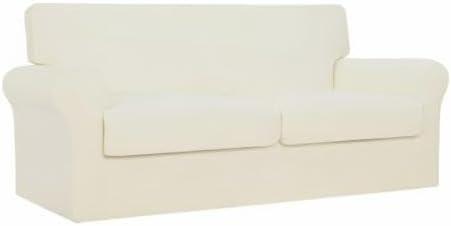 image:imageEasyGoing 2 Pieces Microfiber Stretch Chair Slipcover Spandex Soft Fitted Sofa Couch Cover Washable Furniture Protector with Elastic Bottom Kids Pet ChocolateIvory