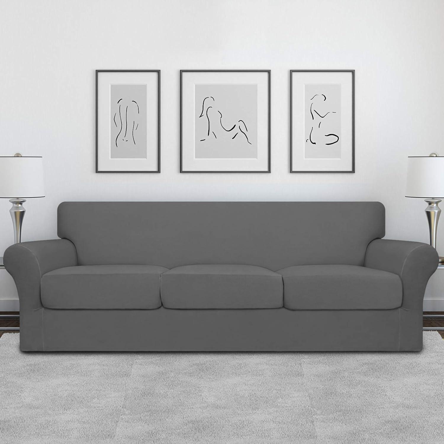 image:imageEasyGoing 2 Pieces Microfiber Stretch Chair Slipcover Spandex Soft Fitted Sofa Couch Cover Washable Furniture Protector with Elastic Bottom Kids Pet ChocolateGrey