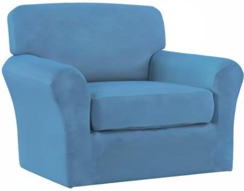 image:imageEasyGoing 2 Pieces Microfiber Stretch Chair Slipcover Spandex Soft Fitted Sofa Couch Cover Washable Furniture Protector with Elastic Bottom Kids Pet ChocolateLight Blue