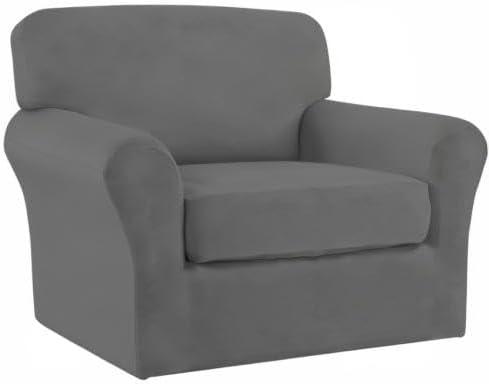 image:imageEasyGoing 2 Pieces Microfiber Stretch Chair Slipcover Spandex Soft Fitted Sofa Couch Cover Washable Furniture Protector with Elastic Bottom Kids Pet ChocolateGrey
