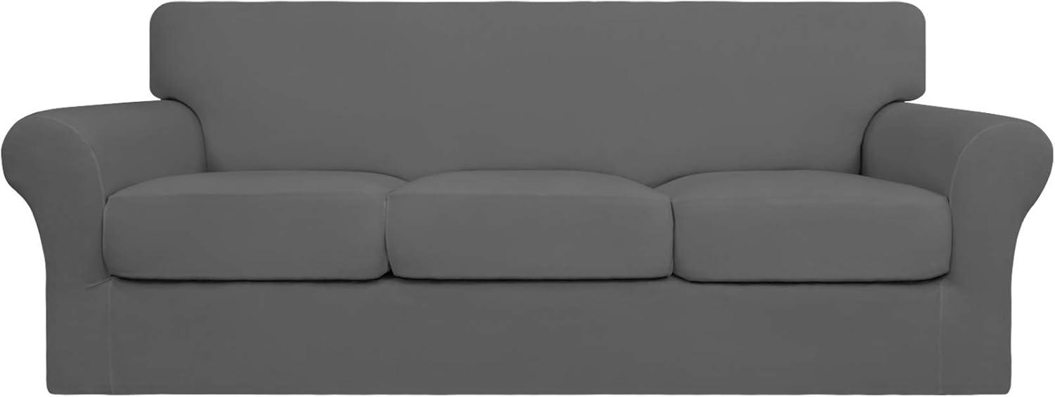 image:imageEasyGoing 2 Pieces Microfiber Stretch Chair Slipcover Spandex Soft Fitted Sofa Couch Cover Washable Furniture Protector with Elastic Bottom Kids Pet ChocolateGrey
