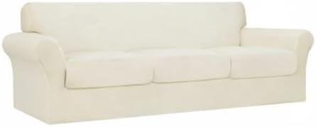 image:imageEasyGoing 2 Pieces Microfiber Stretch Chair Slipcover Spandex Soft Fitted Sofa Couch Cover Washable Furniture Protector with Elastic Bottom Kids Pet ChocolateIvory