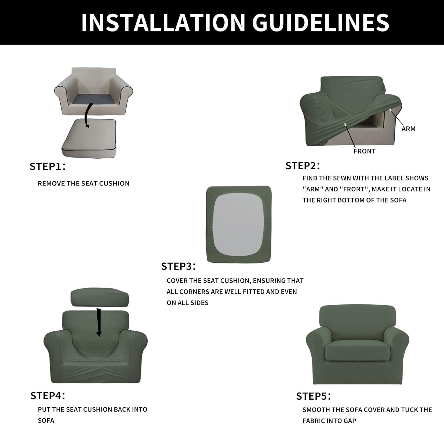 image:imageEasyGoing 2 Pieces Microfiber Stretch Chair Slipcover Spandex Soft Fitted Sofa Couch Cover Washable Furniture Protector with Elastic Bottom Kids Pet ChocolateGreyish Green