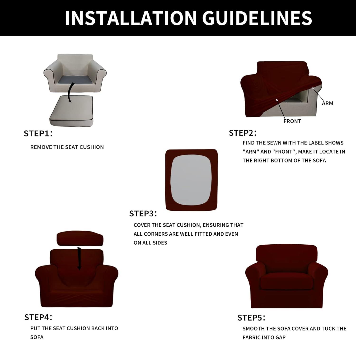 image:imageEasyGoing 2 Pieces Microfiber Stretch Chair Slipcover Spandex Soft Fitted Sofa Couch Cover Washable Furniture Protector with Elastic Bottom Kids Pet ChocolateWine