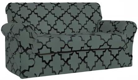 image:imageEasyGoing 2 Pieces Microfiber Stretch Chair Slipcover Spandex Soft Fitted Sofa Couch Cover Washable Furniture Protector with Elastic Bottom Kids Pet ChocolateQuatrefoilGray