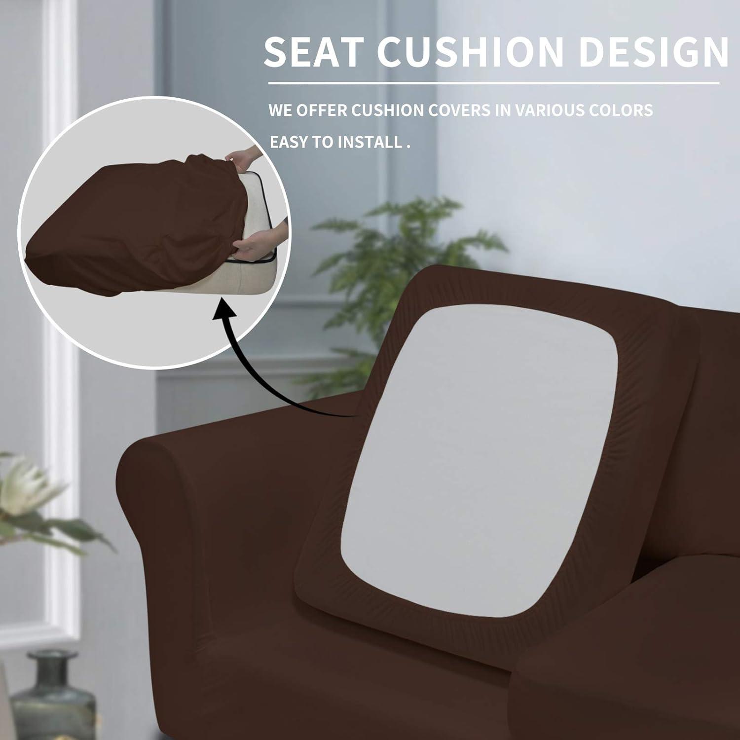 image:imageEasyGoing 2 Pieces Microfiber Stretch Chair Slipcover Spandex Soft Fitted Sofa Couch Cover Washable Furniture Protector with Elastic Bottom Kids Pet ChocolateCoffee