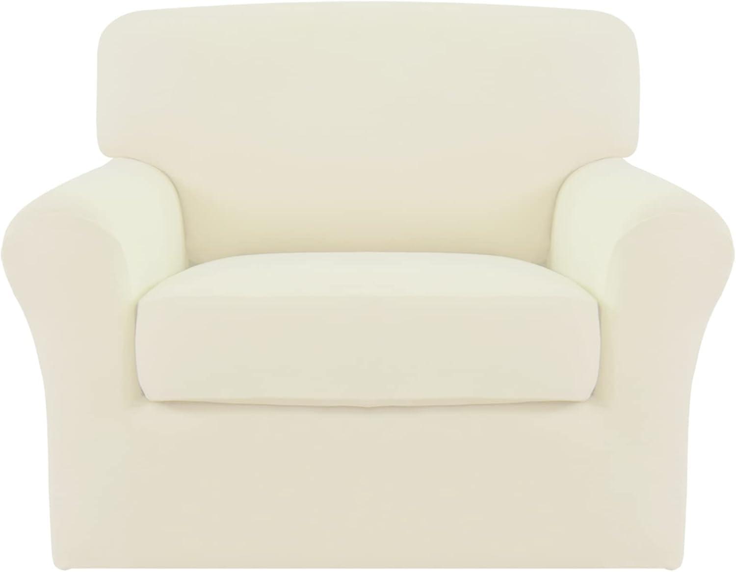 image:imageEasyGoing 2 Pieces Microfiber Stretch Chair Slipcover Spandex Soft Fitted Sofa Couch Cover Washable Furniture Protector with Elastic Bottom Kids Pet ChocolateIvory