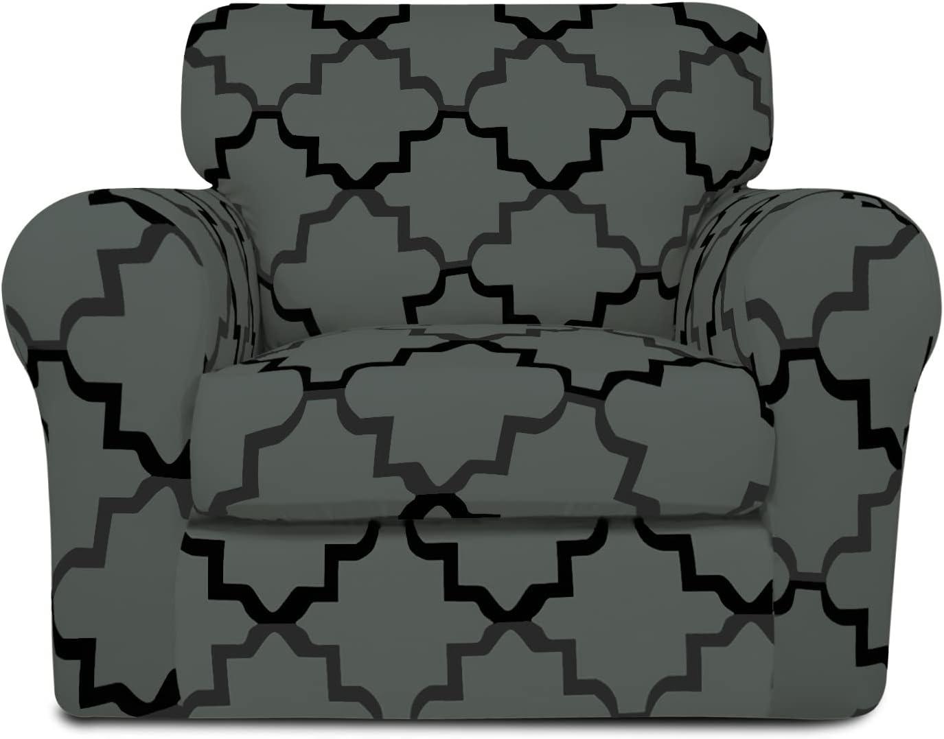 image:imageEasyGoing 2 Pieces Microfiber Stretch Chair Slipcover Spandex Soft Fitted Sofa Couch Cover Washable Furniture Protector with Elastic Bottom Kids Pet ChocolateQuatrefoilGray