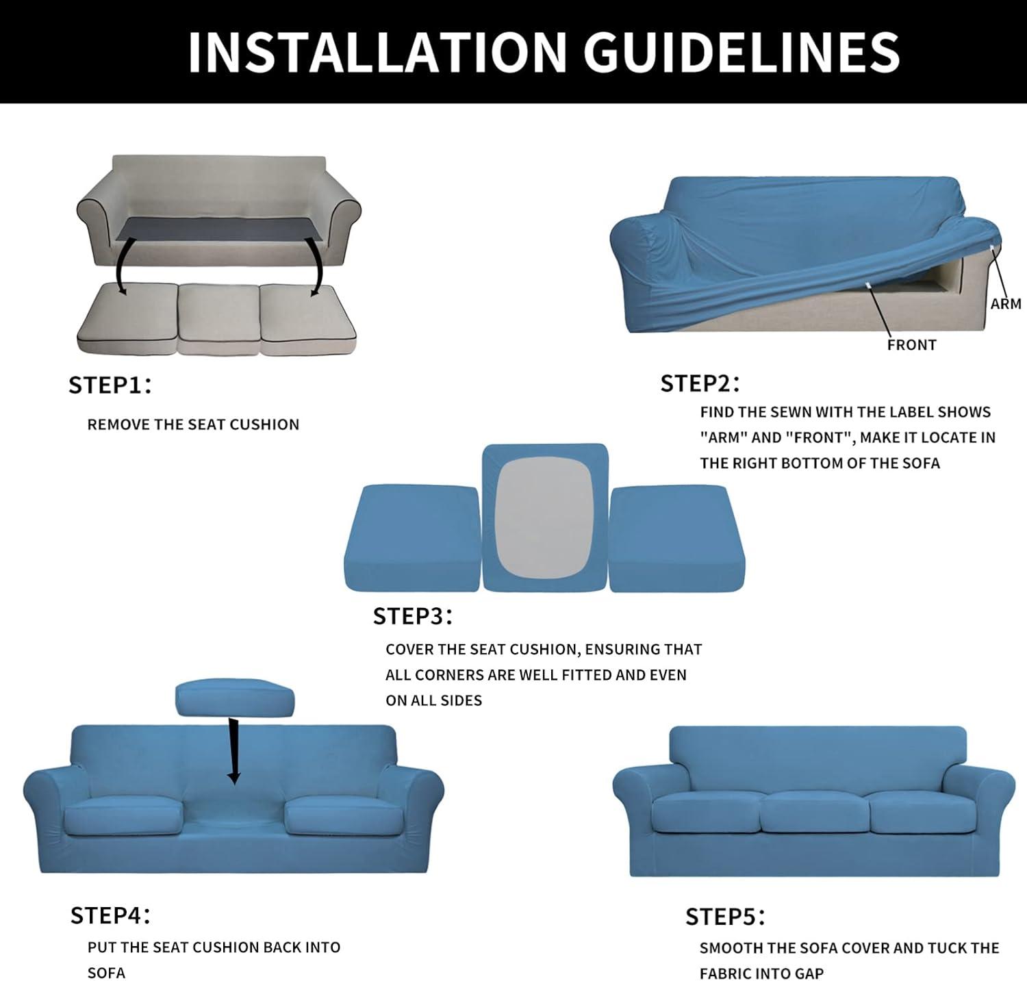 image:imageEasyGoing 2 Pieces Microfiber Stretch Chair Slipcover Spandex Soft Fitted Sofa Couch Cover Washable Furniture Protector with Elastic Bottom Kids Pet ChocolateLight Blue