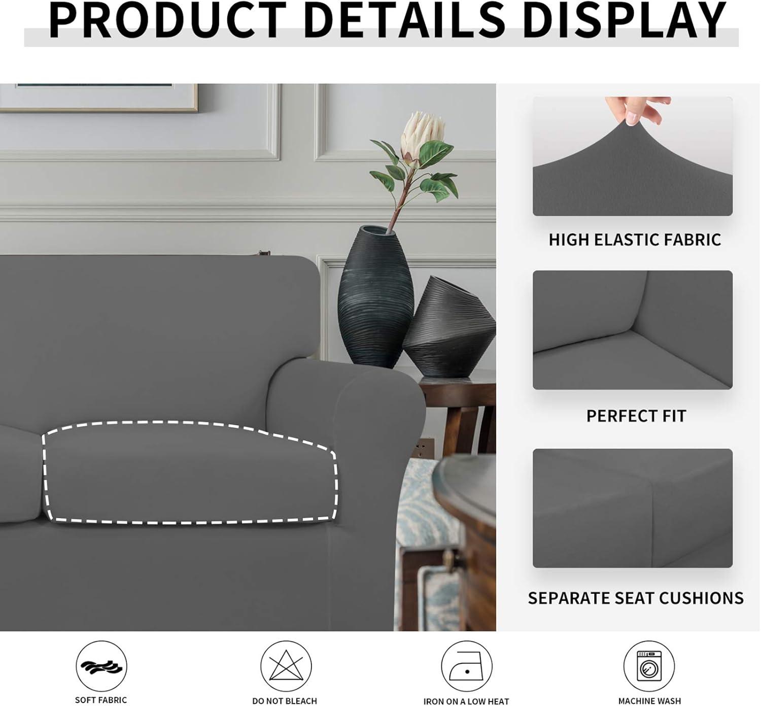 image:imageEasyGoing 2 Pieces Microfiber Stretch Chair Slipcover Spandex Soft Fitted Sofa Couch Cover Washable Furniture Protector with Elastic Bottom Kids Pet ChocolateGrey