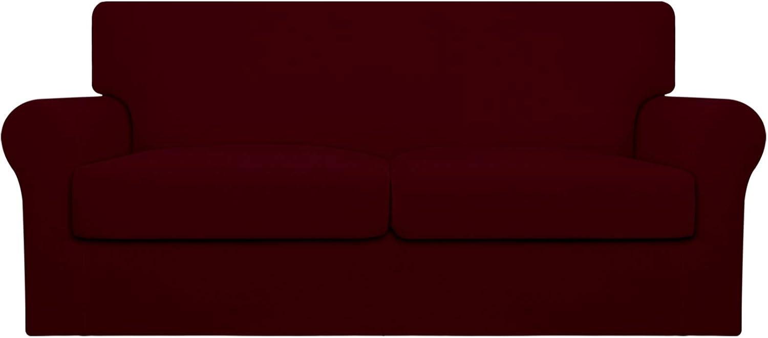 image:imageEasyGoing 2 Pieces Microfiber Stretch Chair Slipcover Spandex Soft Fitted Sofa Couch Cover Washable Furniture Protector with Elastic Bottom Kids Pet ChocolateWine