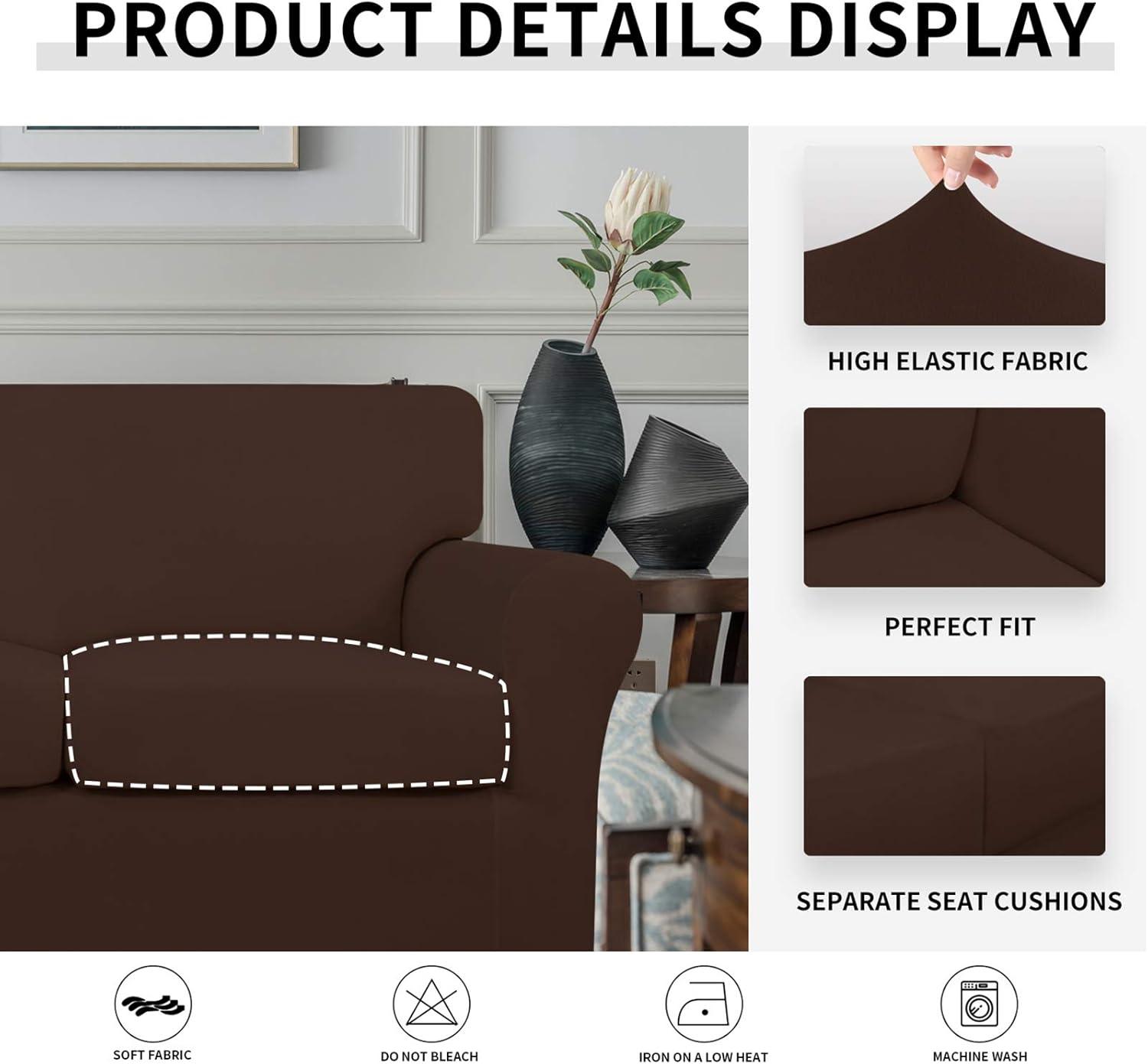 image:imageEasyGoing 2 Pieces Microfiber Stretch Chair Slipcover Spandex Soft Fitted Sofa Couch Cover Washable Furniture Protector with Elastic Bottom Kids Pet ChocolateCoffee