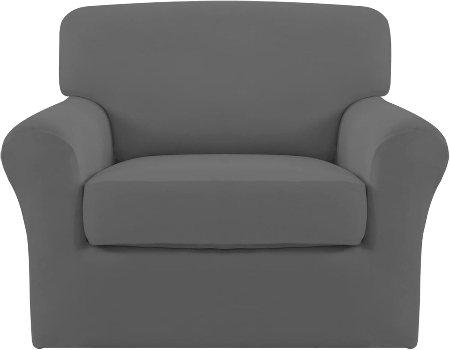 image:imageEasyGoing 2 Pieces Microfiber Stretch Chair Slipcover Spandex Soft Fitted Sofa Couch Cover Washable Furniture Protector with Elastic Bottom Kids Pet ChocolateGrey