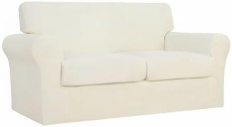 image:imageEasyGoing 2 Pieces Microfiber Stretch Chair Slipcover Spandex Soft Fitted Sofa Couch Cover Washable Furniture Protector with Elastic Bottom Kids Pet ChocolateIvory