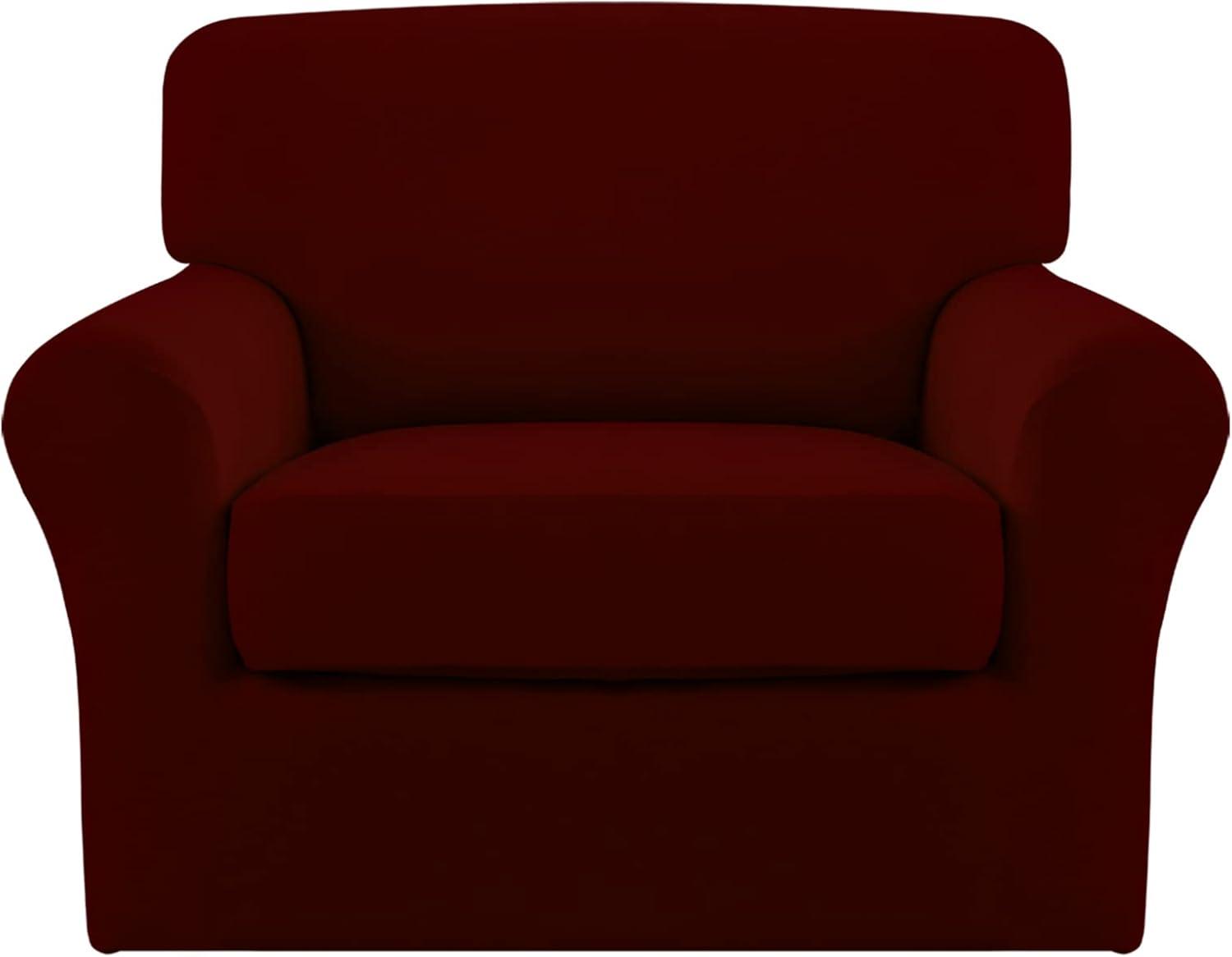 image:imageEasyGoing 2 Pieces Microfiber Stretch Chair Slipcover Spandex Soft Fitted Sofa Couch Cover Washable Furniture Protector with Elastic Bottom Kids Pet ChocolateWine