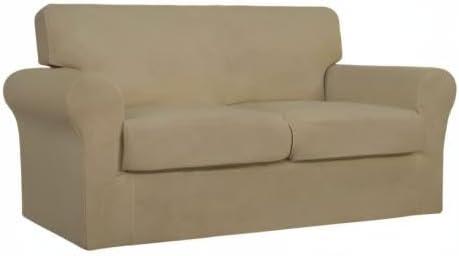image:imageEasyGoing 2 Pieces Microfiber Stretch Chair Slipcover Spandex Soft Fitted Sofa Couch Cover Washable Furniture Protector with Elastic Bottom Kids Pet ChocolateTan