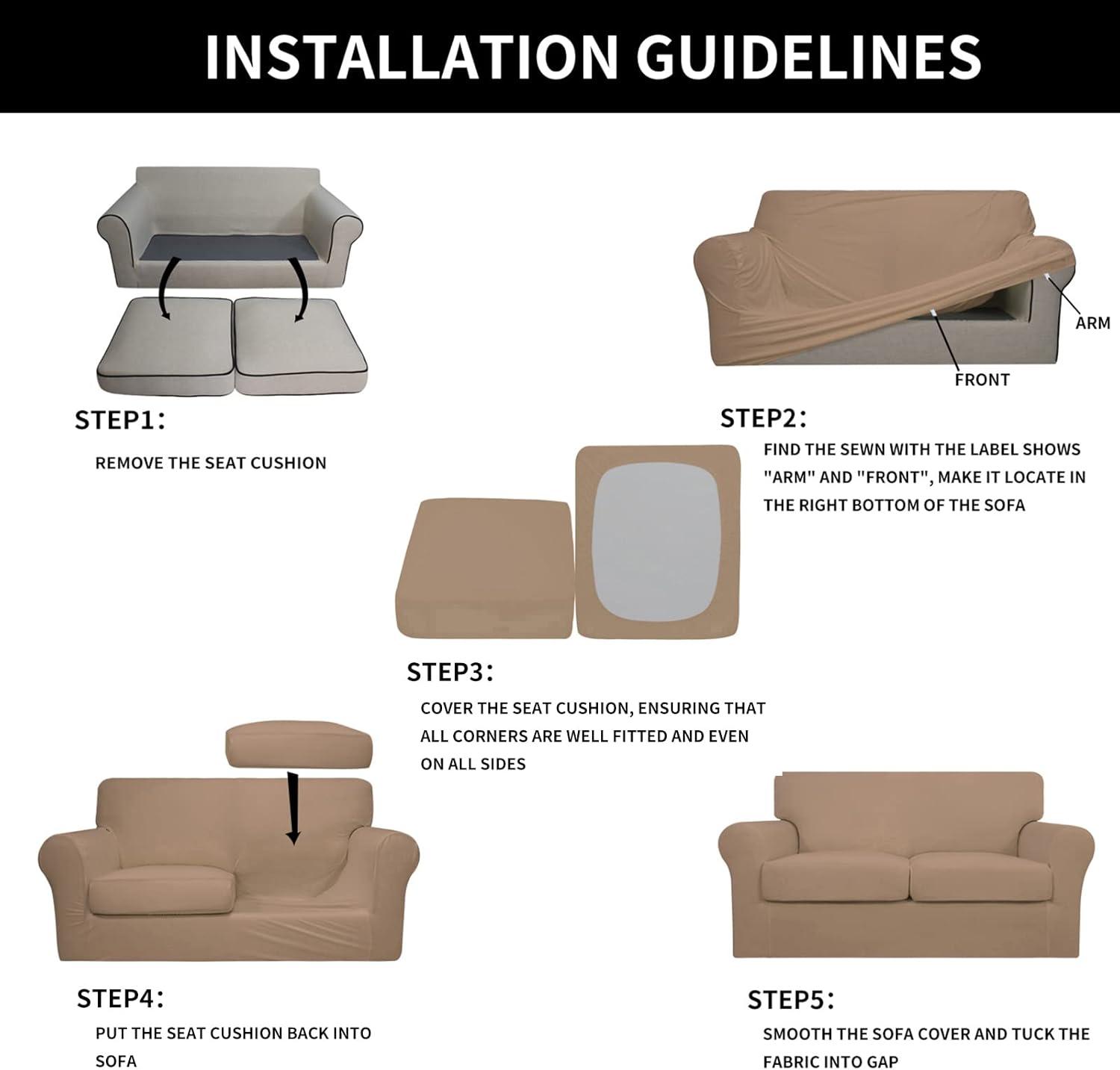 image:imageEasyGoing 2 Pieces Microfiber Stretch Chair Slipcover Spandex Soft Fitted Sofa Couch Cover Washable Furniture Protector with Elastic Bottom Kids Pet ChocolateCamel