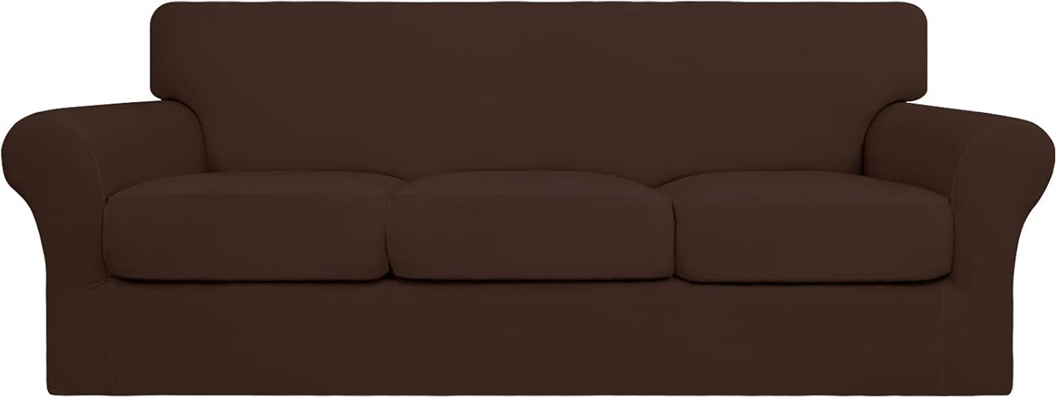 image:imageEasyGoing 2 Pieces Microfiber Stretch Chair Slipcover Spandex Soft Fitted Sofa Couch Cover Washable Furniture Protector with Elastic Bottom Kids Pet ChocolateCoffee