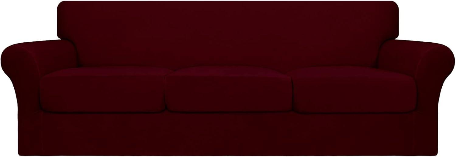 image:imageEasyGoing 2 Pieces Microfiber Stretch Chair Slipcover Spandex Soft Fitted Sofa Couch Cover Washable Furniture Protector with Elastic Bottom Kids Pet ChocolateWine