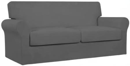image:imageEasyGoing 2 Pieces Microfiber Stretch Chair Slipcover Spandex Soft Fitted Sofa Couch Cover Washable Furniture Protector with Elastic Bottom Kids Pet ChocolateGrey
