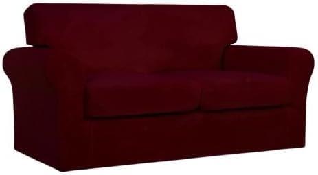 image:imageEasyGoing 2 Pieces Microfiber Stretch Chair Slipcover Spandex Soft Fitted Sofa Couch Cover Washable Furniture Protector with Elastic Bottom Kids Pet ChocolateWine